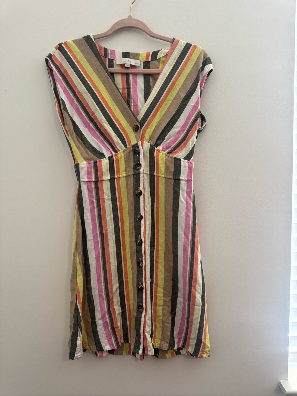 LOFT Multicolor Striped Button-Front Dress